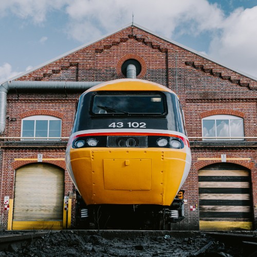 HST in Intercity Swallow livery at Neville Hill depot