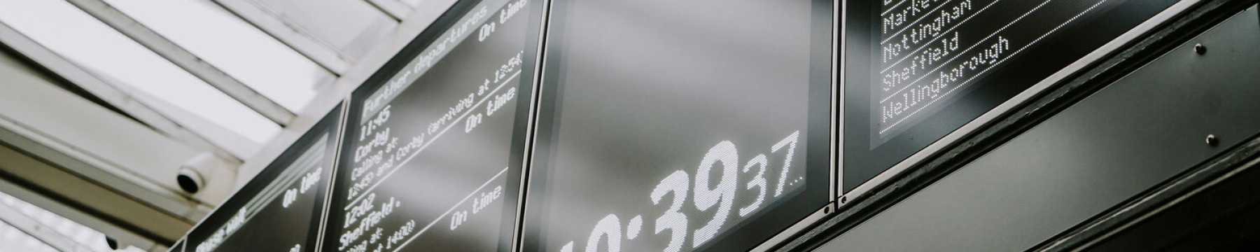 Close up of information boards at St Pancras Station