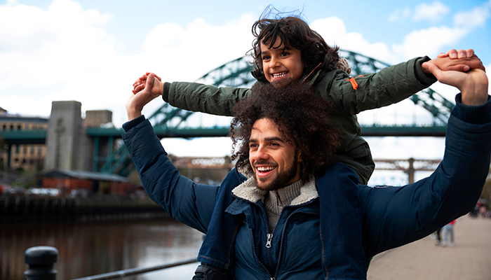 A father and his son in London