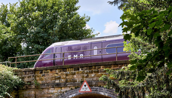 EMR train going over a bridge