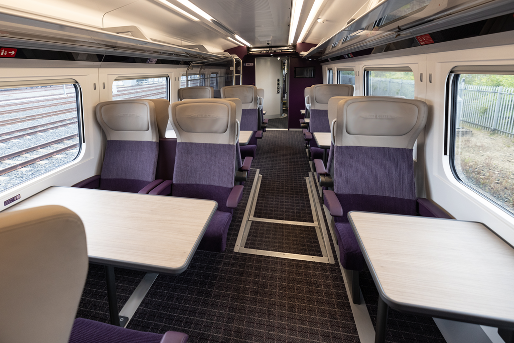 Photo of the new table and seats on the Aurora train