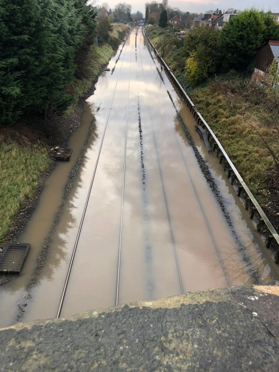 An image of the water covering tracks in the Draycott area