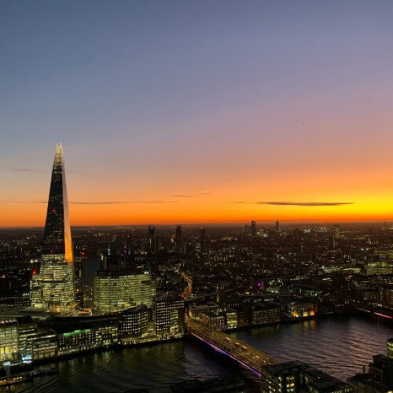 View of London skyscape and The Shard at night