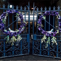 Purple poppy wreaths.