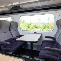 Photo of the new table seats on the Aurora train