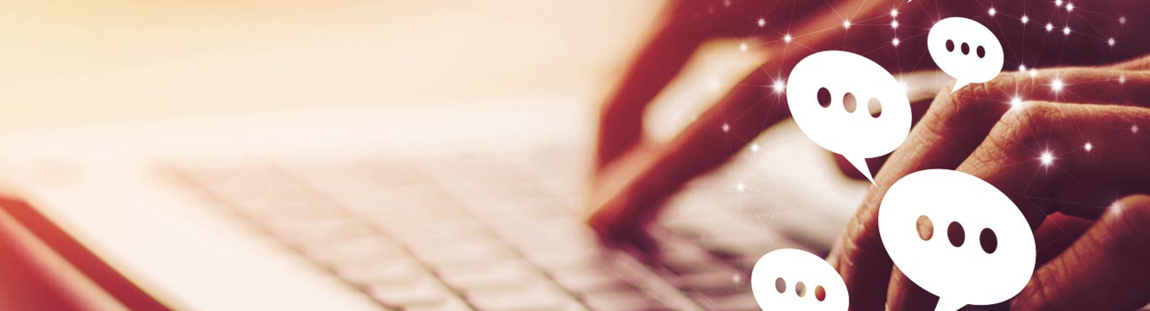 Social media fingers on keyboard with overlaid comment icons