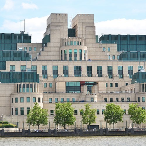 The headquarters of MI5, the British Security Service, an imposing and discreet building in London, known for its role in protecting national security